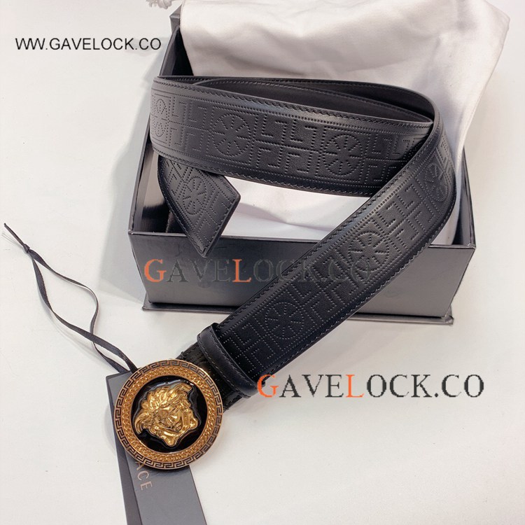 Versace Black Belt with Gold Medusa Buckle 38mm